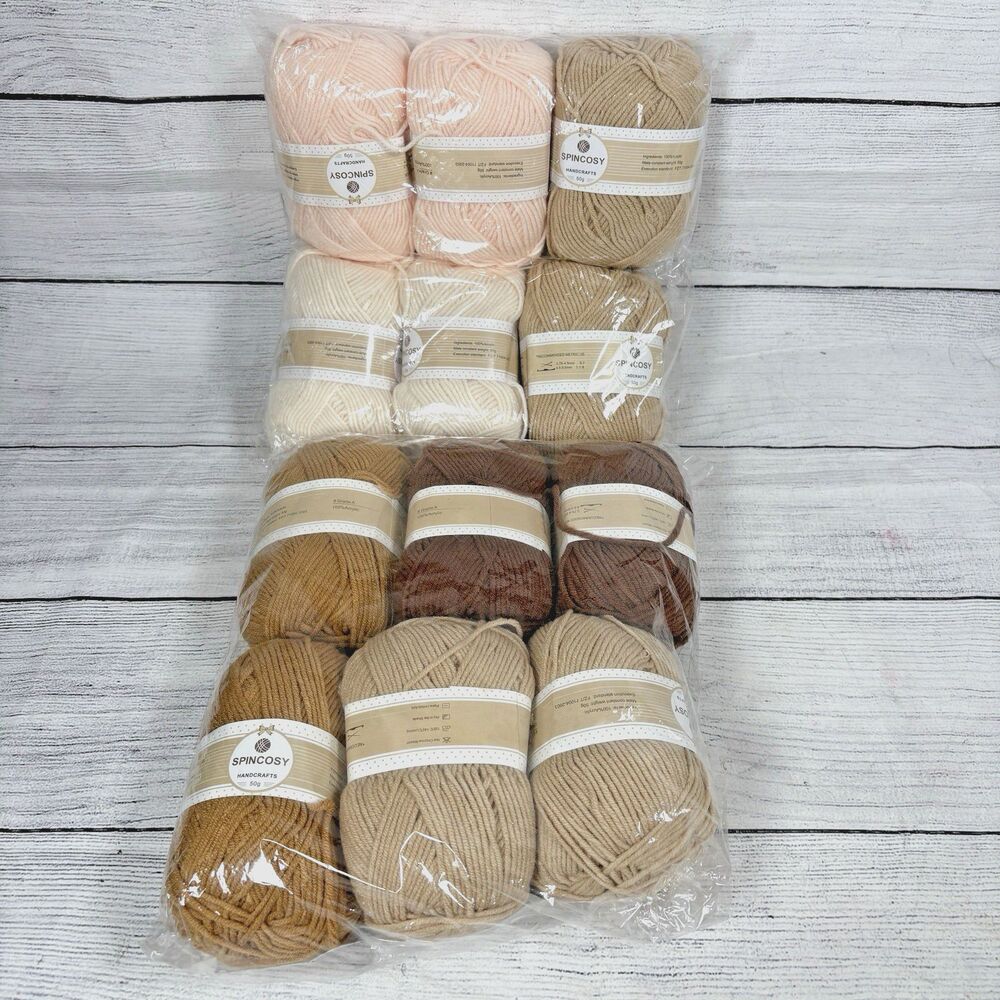 Acrylic Yarn Skeins 50 Gm Ea Lot 12 Neutral Colors Knitting Crafts Crochet NEW